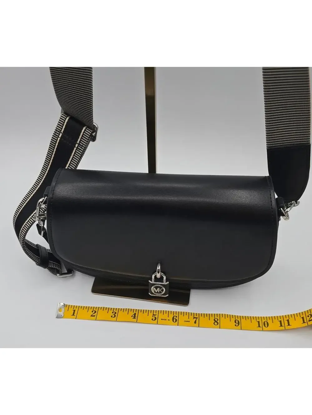 Black Michael Kors Mila Medium Leather Messenger Bag